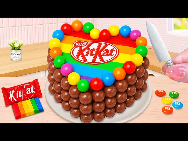 How to Make a Mini Rainbow KitKat Heart Cake ❤️🌈🍫 | ASMR Baking | Cute Mini Bakes
