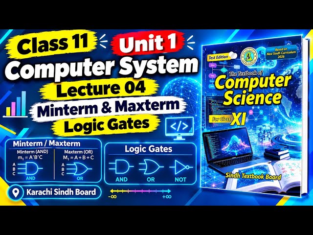 Class 11 Computer Science | Unit 1 | Lecture 04 | Minterm, Maxterm & Logic Gates | New book Karachi 