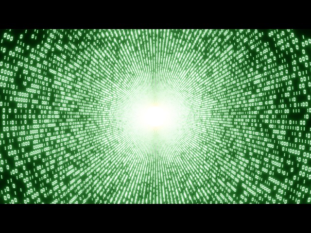 1 Hour Matrix Binary Code Tunnel Loop 4K No Audio | Green Digital Background