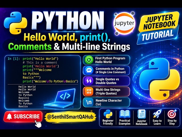 Python #3 | Hello World, print(), Comments & Multi-line Strings | Jupyter Notebook Tutorial