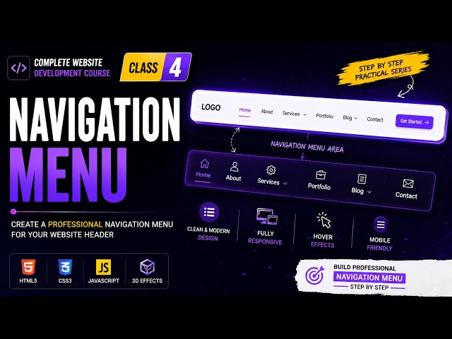 Website Development Coursae Class 4 | Header Design Tutorial for Beginners  | HTML CSS | 3D Website