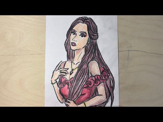 Easy Colored Pencil Drawing Tutorial: Beautiful Girl in Red Dre