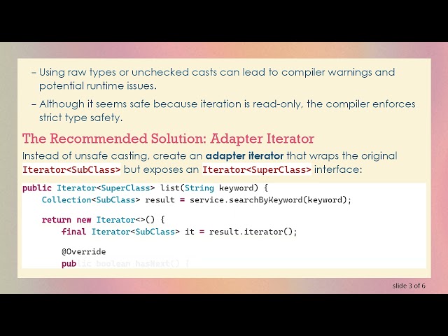 How to Safely Convert Iterator SubClass  to Iterator SuperClass  in Java