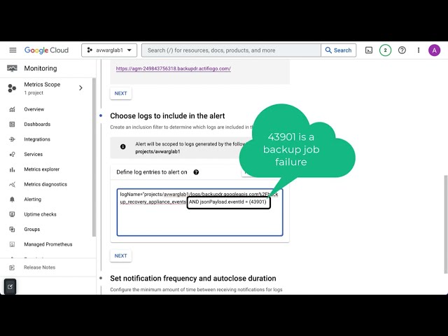 Google Cloud Backup and DR Alert Notifications setup