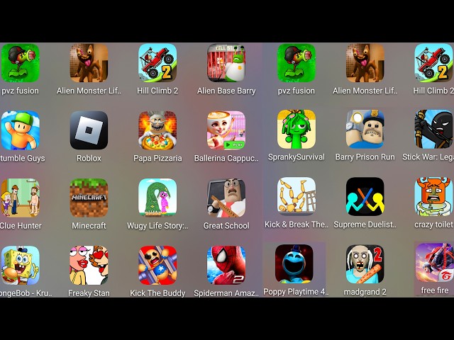 Roblox,Alien Base Barry,Ballerina Capuchina,Poppy Playtime 4,Papa Pizza's Pizzeria!,Crazy Toilet....