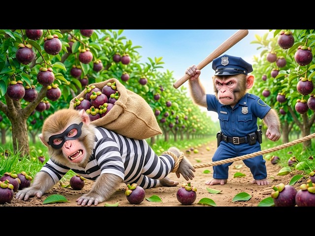 Police Monkey Vivi Drives His JCB to Harvest Mangosteen and Catch a Sneaky Thief on the Farm! 🐒🚓🚜