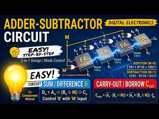 Adder-Subtractor Circuit | Addition & Subtraction Using Same Circuit | Digital Electronics | Hindi