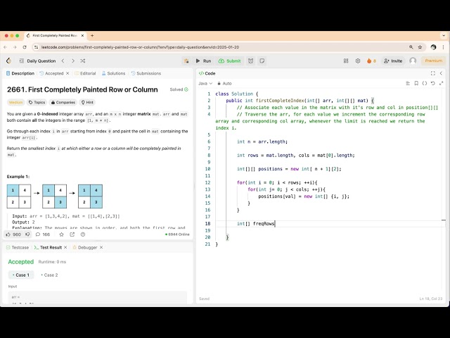 2661. First Completely Painted Row or Column