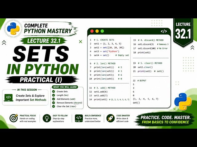 Sets in Python Practical (I) | Create, Add & Remove Elements |Complete Python Mastery | Lecture 32.1