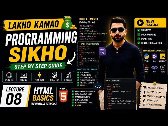 HTML Basics Practice & HTML Elements | Exercise for Beginners | Lecture 08 | HTML Course in Urdu
