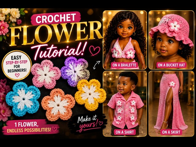 Crochet Trendy / viral 5 Petals Flower. Crochet Trendy Flower For Embellishment