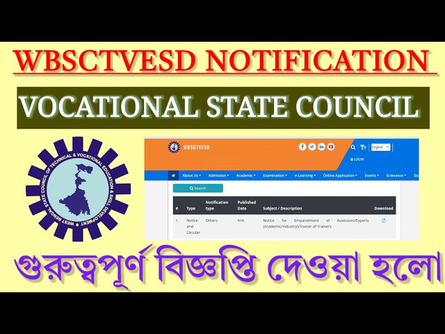Vocational State Council থেকে গুরুত্বপূর্ণ বিজ্ঞপ্তি  WBSCTVESD Notification  Diploma in Engeneering
