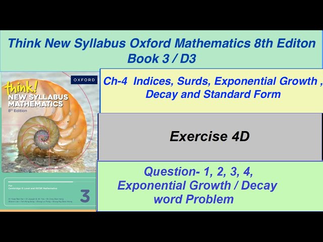  Exercise 4D Question -1,2,3,4 Think New Syllabus Oxford Mathematics 8th edition Book 3 | Ex 4d d3