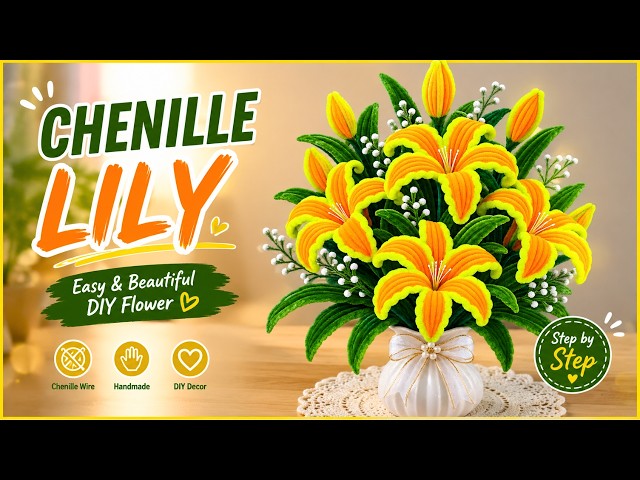 DIY Curved-Petal Lily with Chenille Wire 🌸✨ | Pipe Cleaner Lily Flower Tutorial
