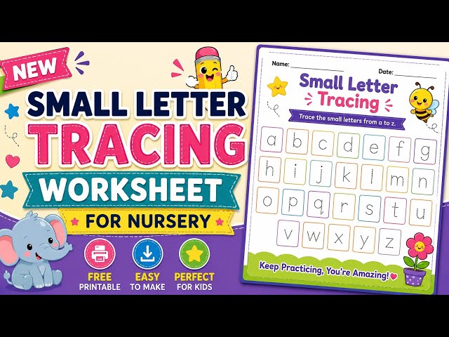 Small Letter Tracing Worksheet for Nursery | Lowercase Alphabet a-z | Canva Tutorial
