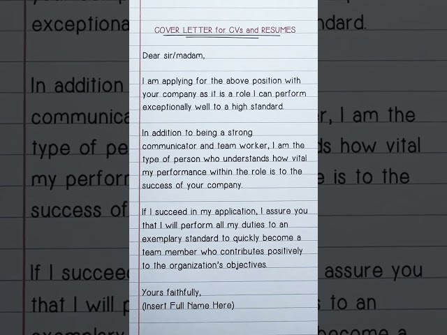 COVER LETTER for CVs and RESUMES #shorts