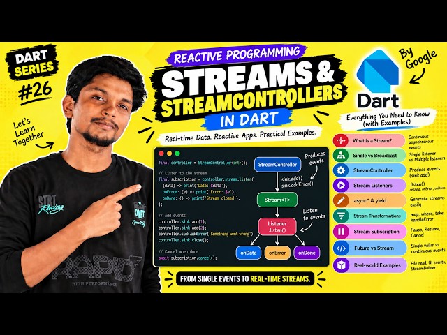 Streams & StreamControllers in Dart Explained | async, yield, Transformations & More | Dart #26