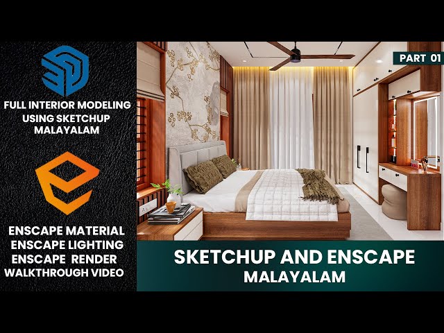 Bedroom Modeling Sketchup enscape Malayalam part  01 #bedroom #sketchup #enscape #homedesign