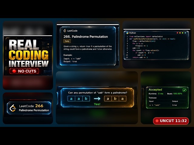 No Cuts: LeetCode 266 Palindrome Permutation Mock Coding Interview in Python