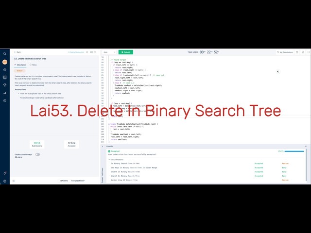 LaiCode 53. Delete In Binary Search Tree - Java