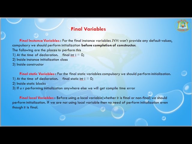 Lesson - 19 : Core Java Basics - Final Variables In Java Programming
