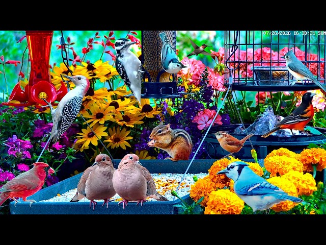 🔴LIVE Peaceful Fall Cottage Bird Feeder: Song Birds, Cardinals, Nature Sounds, Sleep, Cat TV
