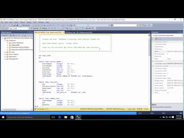 Creating tables and scripts in SQL Server 2014