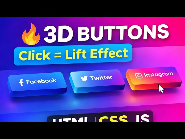 🔥 3D Social Media Buttons with Hover Animation | HTML CSS JavaScript Full Tutorial #coding 