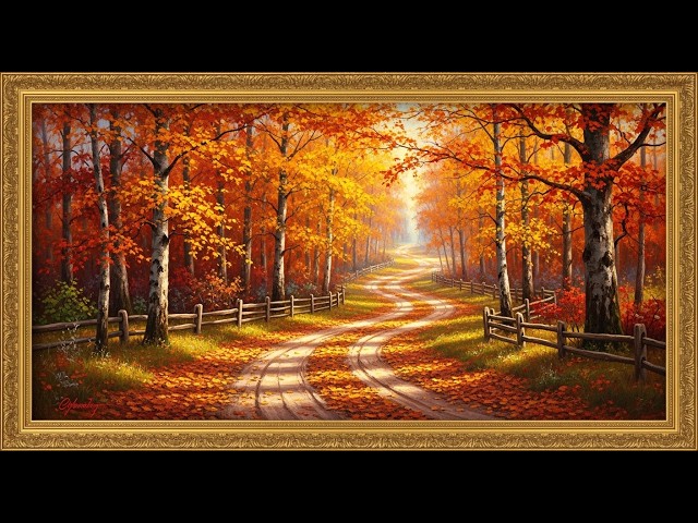 Frame TV Art Music: Autumn Winding Road Art | Hypnotic Fall Foliage Path | 1 Hour 4K