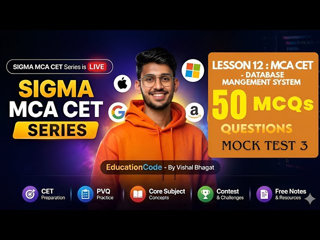 Lecture 12 - SIGMA MCA CET COURSE - Mock Test on Database Mangement System in MCA CET || PVQ 