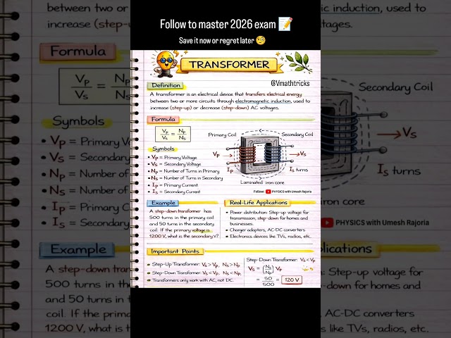Transformers revision sheet 📚📝🎓 #physics #physicnotes #studynotes #studysmart #exam #revisionnotes