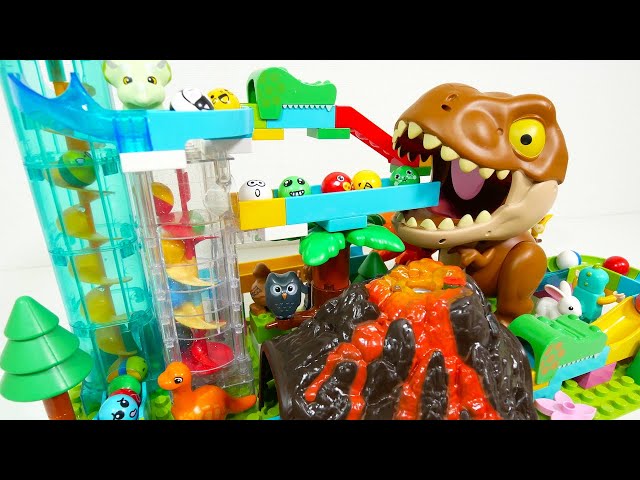 Satisfying Building Block coaster ☆ Marble Run ASMR Big Dinosaur and Volcano tunnel course