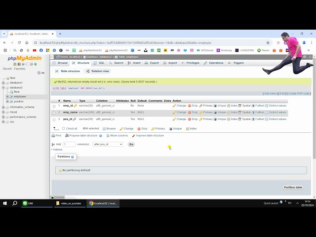 Create table in phpMyAdmin and set primary/foreign key