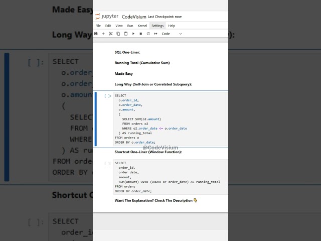 📊 SQL One-Liner: Running Total (Cumulative Sum) Made Easy