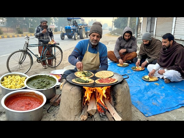 PAKISTANI Best Traditional Wood-Fire Cooking 😱 Authentic Crispy Saag Aloo Paratha| ASIAN Street FOOD
