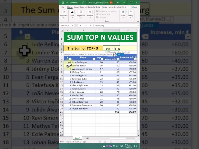 How to Sum TOP N Values: SEQUENCE Excel Dynamic Array Formulas