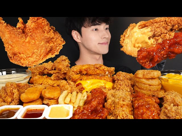ASMR MUKBANG KFC FRIED CHICKEN & ZINGER DOUBLE DOWN BURGER & ONION RINGS & NUGGETS & FRENCH FRIES
