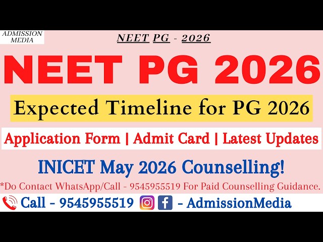 NEET PG 2026 | Application Form | Admit Card | Result Date | Counseling Dates | INICET May Timeline