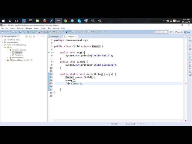 java downcasting using eclipse9