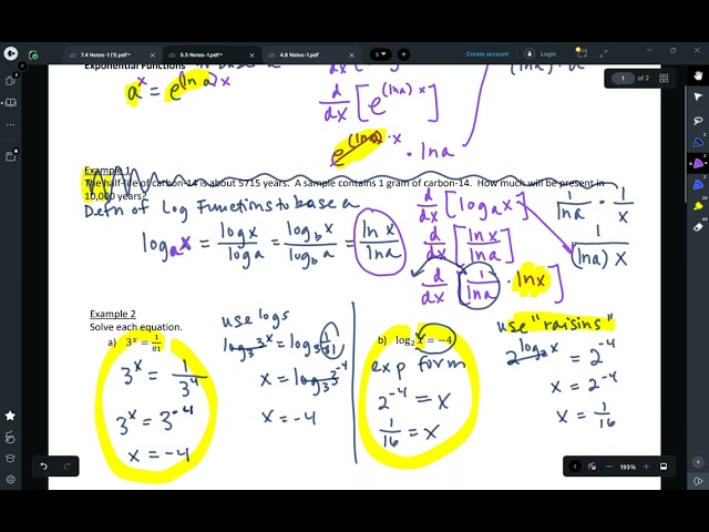 Calc AB Notes 5.5 Bases Other Than e and Applications 1