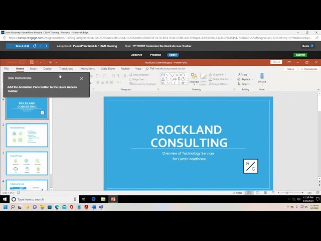 MS PowerPoint MindTap Modules 1 and 2 Training Demonstration   Professor Maloney   April 3, 2022