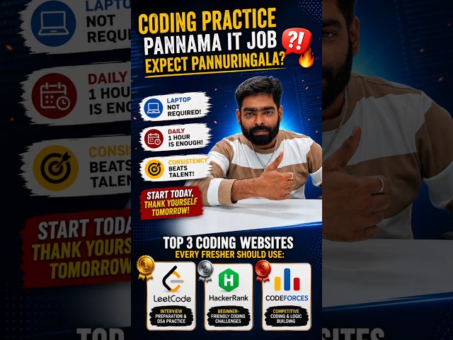 💻 Top 3 Coding Websites Every Fresher Must Use! 🚀🥇 LeetCode🥈 HackerRank🥉 CodeforcesPractice✨️