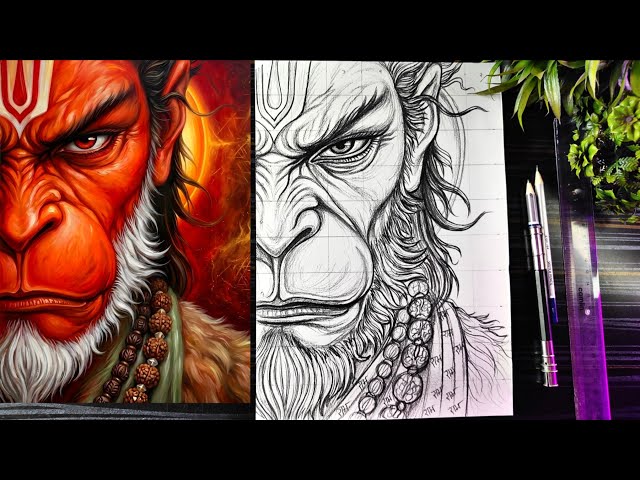 Lord Hanuman Ji Drawing ❤️ | How To Draw Bajrangbali Half Face Step By Step | Hanuman Drawing