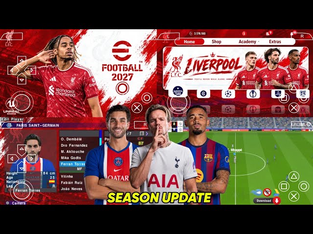eFootball PES 2027 PPSSPP Android Offline Full Update UCL & League Kits 26/27 Season 4K Graphics