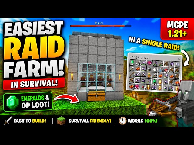 EASIEST Raid Farm in Minecraft Bedrock! 1.21+ | INSANE Loot in Survival!