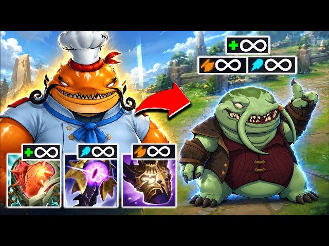 Tahm Kench, but every item stacks and it's completely broken (INFINITE HP, AP, AD)