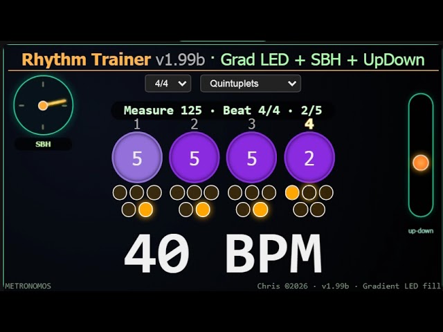 Quintuplets 40 BPM  _Metronome with Visual Rhythm Guides (Accent on 1)
