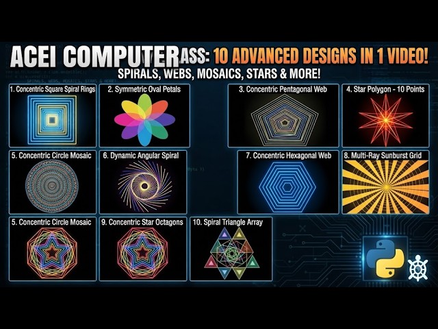 #aceicomputer 10 Advanced Python Turtle Graphics Designs in One Video