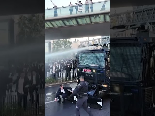 Police UNLEASH Water Cannons on Israeli Draft Protesters #shorts