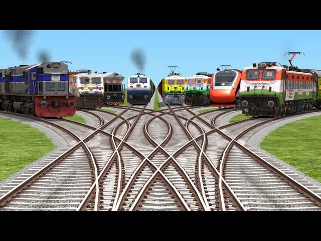 8 Trains Crossing On Curved Branched Railroad Tracks| train video| train videos indian railways